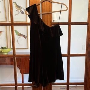 The Impeccable Pig Black Velvet One-Shoulder Romper